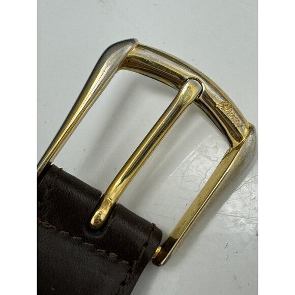 RARE Brioni Brown Leather Blue Quilted Denim Belt Solid Brass Buckle Sz 100 / 40 - Picture 9 of 12